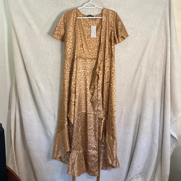 Simplee Apparel | Dresses | Simplee Satin Gold Wrap Dress | Poshmark